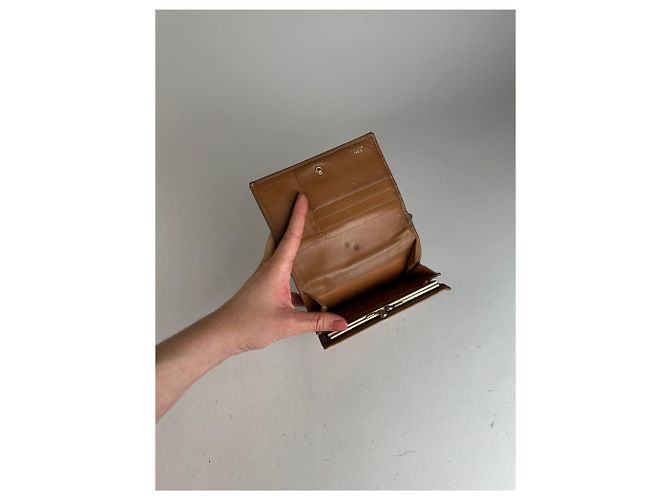 Triomphe Céline Vintage Celine Monogram Leather Wallet Beige Brown - view 3