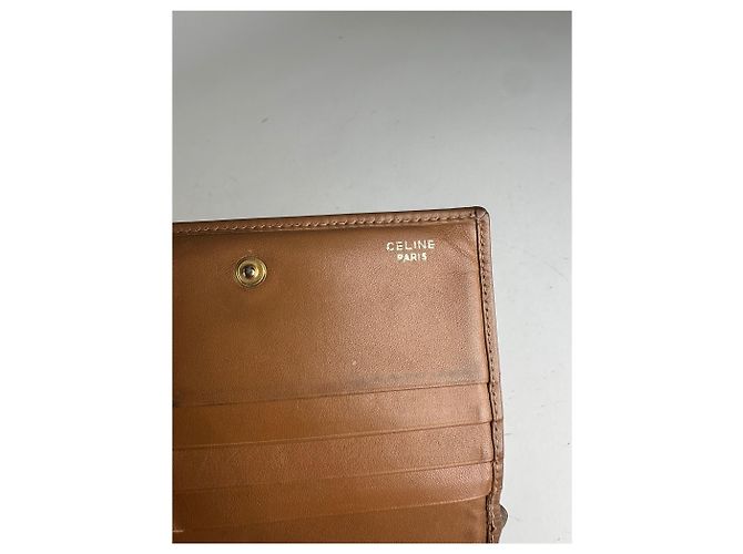 Triomphe Céline Vintage Celine Monogram Leather Wallet Beige Brown - view 4