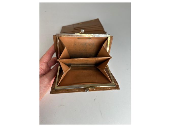 Triomphe Céline Vintage Celine Monogram Leather Wallet Beige Brown - view 5