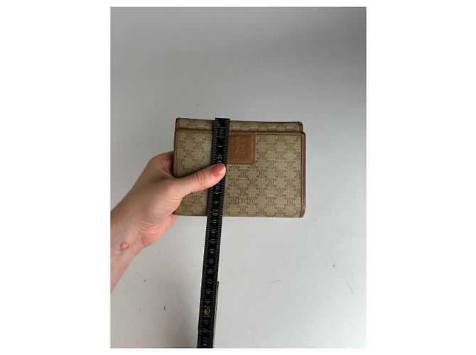 Triomphe Céline Vintage Celine Monogram Leather Wallet Beige Brown - view 7