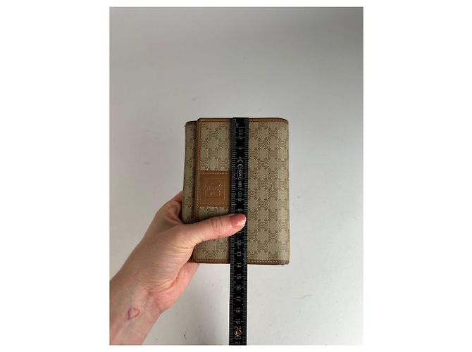 Triomphe Céline Vintage Celine Monogram Leather Wallet Beige Brown - view 8