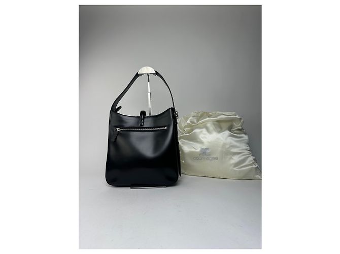 Vintage Courreges Lederhandtasche schwarz - Ansicht 2