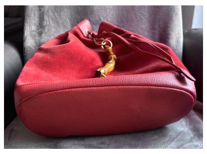 Zaino Gucci Bamboo in suede e pelle Rosso - vista 5