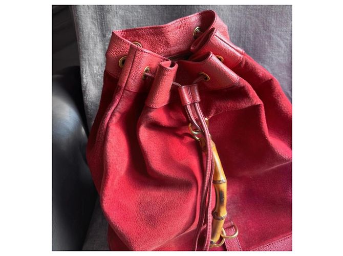Zaino Gucci Bamboo in suede e pelle Rosso - vista 6