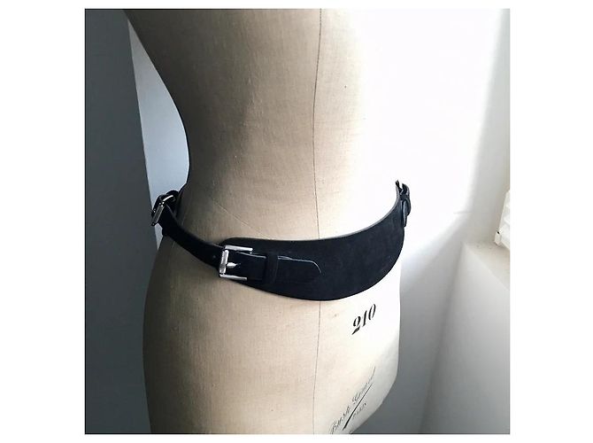 Ralph Lauren Gürtel aus schwarzem Wildleder und Leder Größe M - Ansicht 2