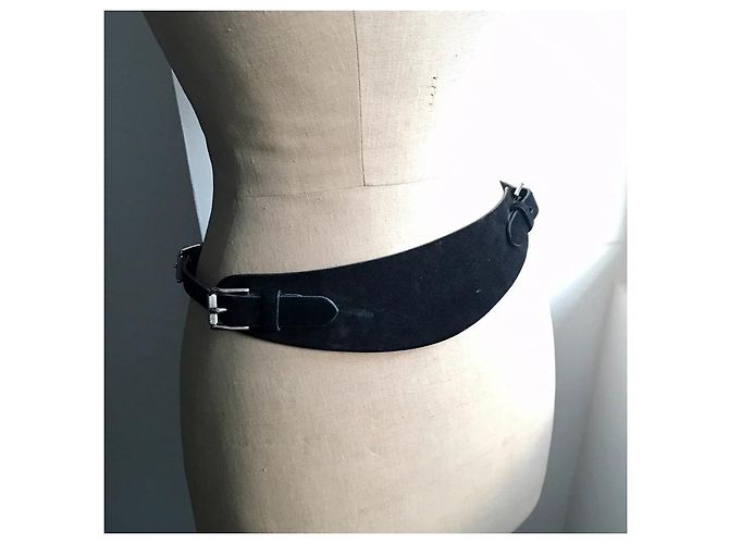 Ralph Lauren Gürtel aus schwarzem Wildleder und Leder Größe M - Ansicht 6