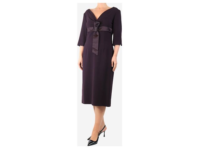 Alexander Mcqueen Lila V-Ausschnitt Midi-Kleid - Größe UK 14 Grau - Ansicht 3