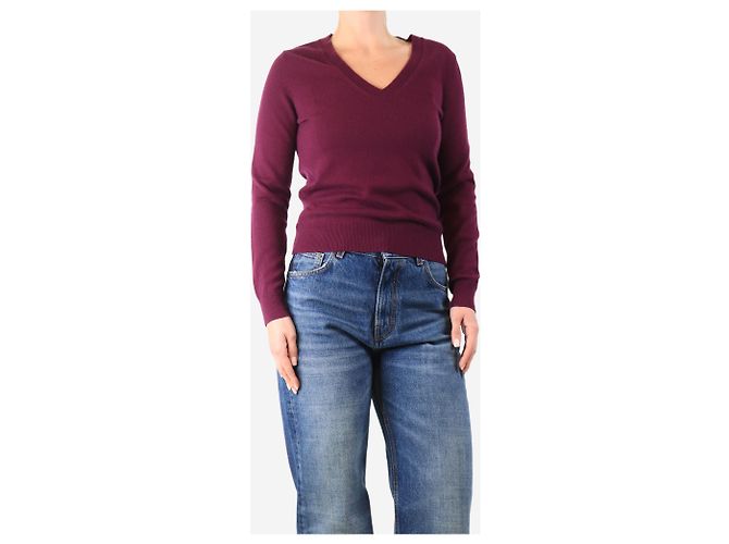 Eric Bompard Pull en cachemire violet à col en V - taille M - vue 3