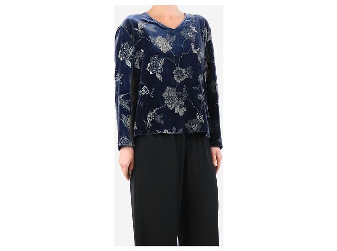 Giorgio Armani Top de jacquard de terciopelo azul - talla UK 16 - vista 3
