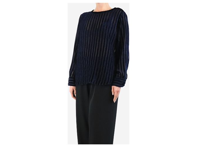 Giorgio Armani Gestreifter blauer Samt-Top - Größe UK 14 - Ansicht 3