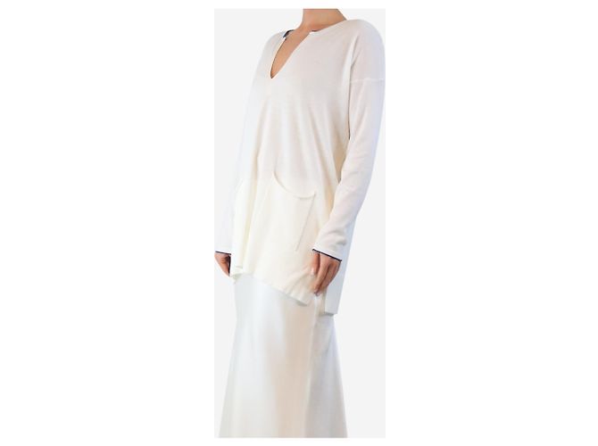 Autre Marque Suéter de algodón blanco con bolsillo frontal - tamaño M - vista 3