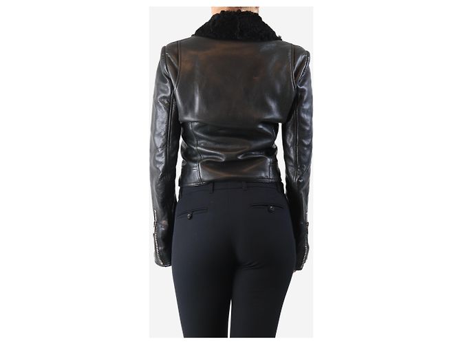 Balenciaga Black leather shearling biker jacket - size UK 12 - view 2