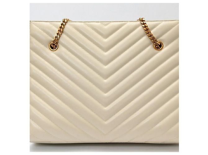 Saint Laurent Schultertasche aus elfenbeinfarbenem Leder mit Kette Roh - Ansicht 3