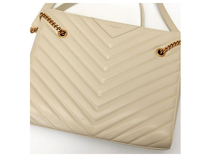 Saint Laurent Schultertasche aus elfenbeinfarbenem Leder mit Kette Roh - Ansicht 4