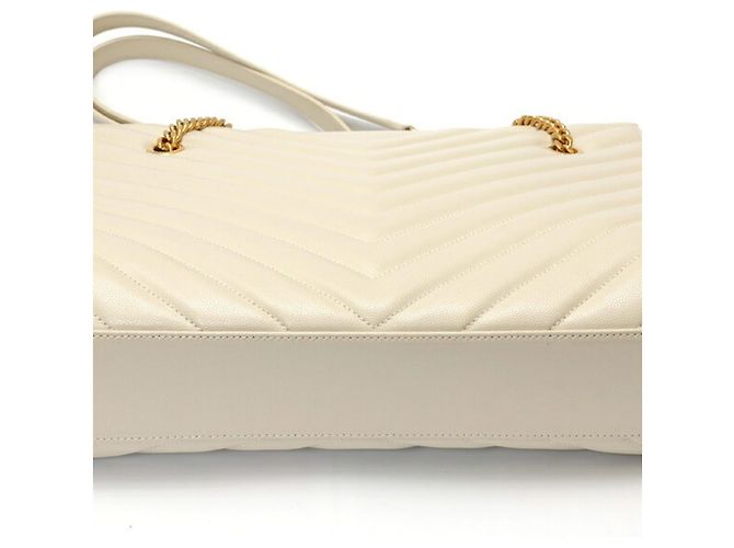 Saint Laurent Schultertasche aus elfenbeinfarbenem Leder mit Kette Roh - Ansicht 5