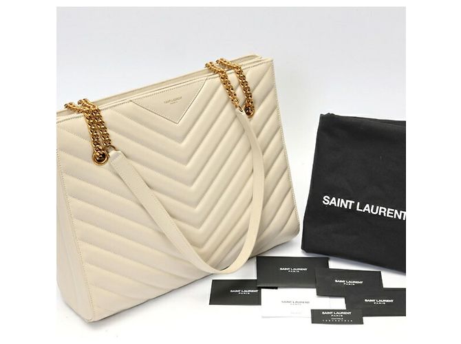 Saint Laurent Schultertasche aus elfenbeinfarbenem Leder mit Kette Roh - Ansicht 8