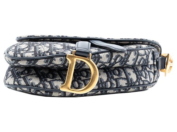 Saddle Borsa a sella in tela micro obliqua blu Dior Blu navy - vista 3