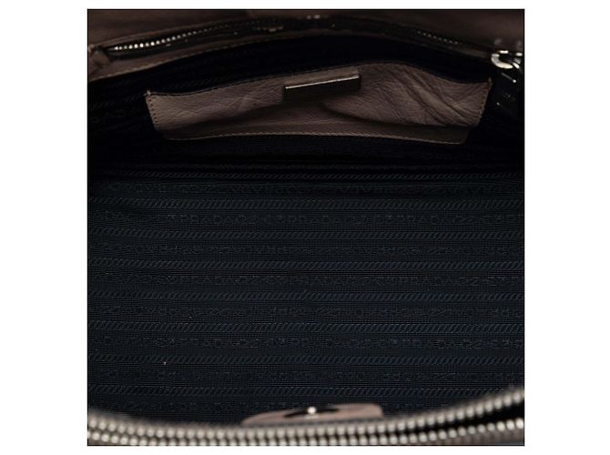 Double Borsa Prada in vitello lucido marrone con doppio manico e tasche gemelle Beige - vista 4