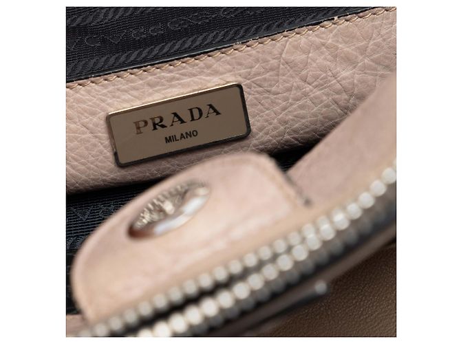 Double Borsa Prada in vitello lucido marrone con doppio manico e tasche gemelle Beige - vista 5