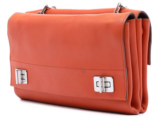 Prada Arancione Soft Calf Double Turnlock Crossbody - vista 2