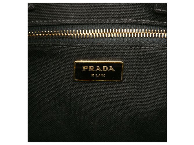 Borsa a tracolla in tela nera Canapa con logo Prada Nero - vista 5