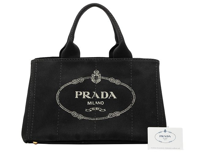 Borsa a tracolla in tela nera Canapa con logo Prada Nero - vista 7