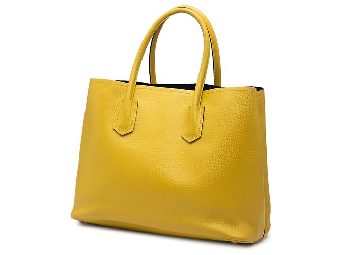 Prada Borsa doppia media in pelle Saffiano gialla Giallo - vista 2