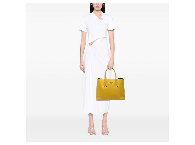 Prada Borsa doppia media in pelle Saffiano gialla Giallo - vista 6