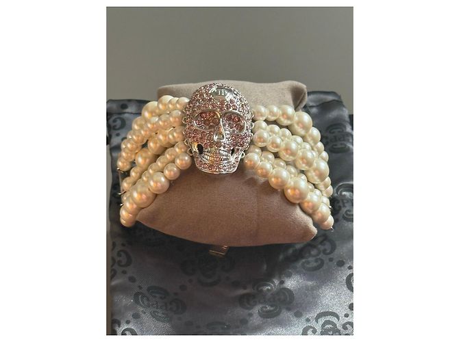 Bracciale Philipp Plein Teschio Perle Rosa Argento Bianco - vista 6
