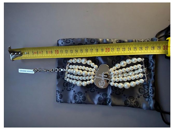 Bracciale Philipp Plein Teschio Perle Rosa Argento Bianco - vista 7