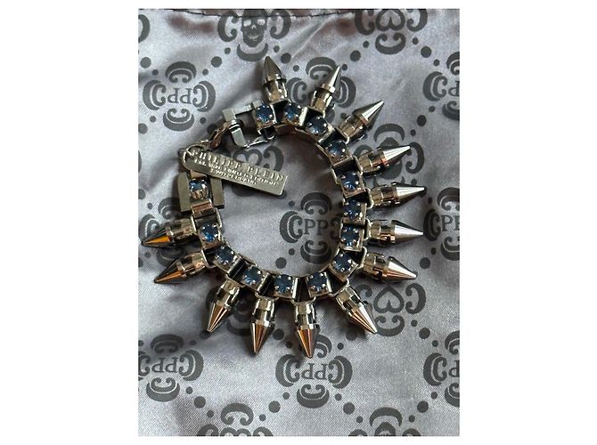 Bracciale Philipp Plein con Punte e Cristalli Blu Argento - vista 9