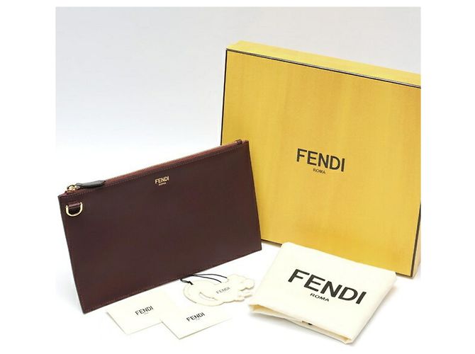 Borsa Clutch Baguette Piatta Fendi Bordò - vista 5