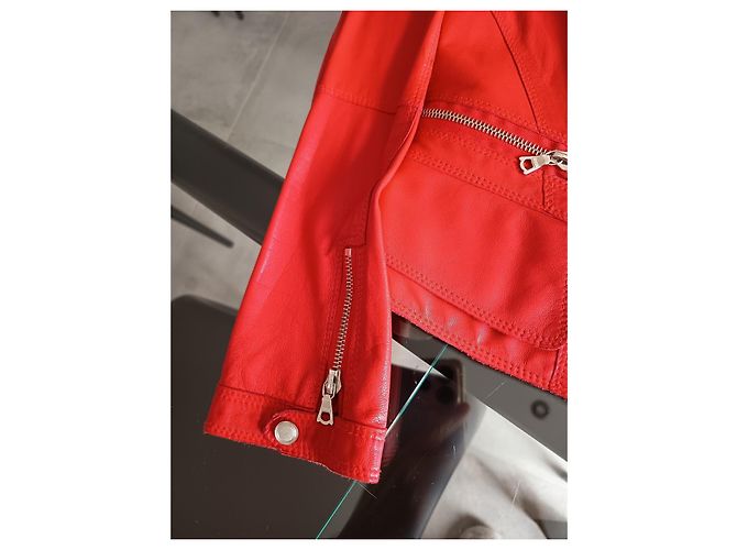 Jaqueta de Couro de Cordeiro Sylvie Schimmel Vermelho - vista 3