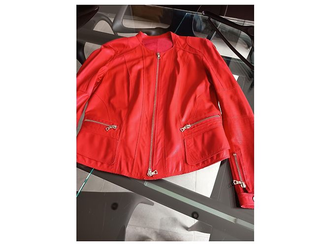 Jaqueta de Couro de Cordeiro Sylvie Schimmel Vermelho - vista 5