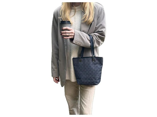 Borsa Tote Gucci Monogramma Nero e Grigio in Pelle - vista 9