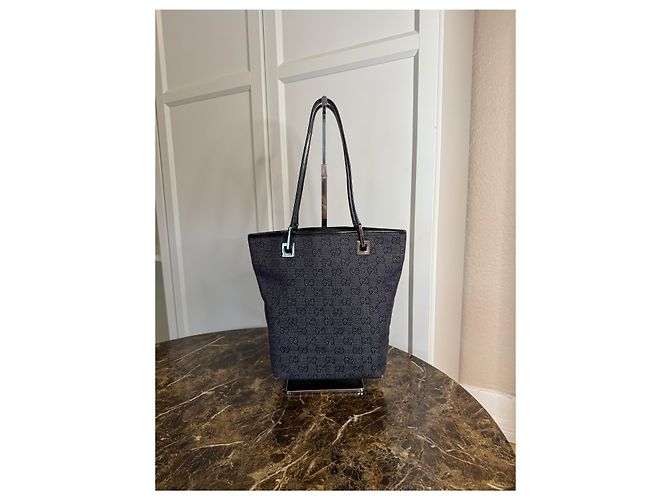 Borsa Tote Gucci Monogramma Nero e Grigio in Pelle - vista 2