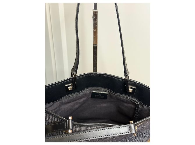 Borsa Tote Gucci Monogramma Nero e Grigio in Pelle - vista 4
