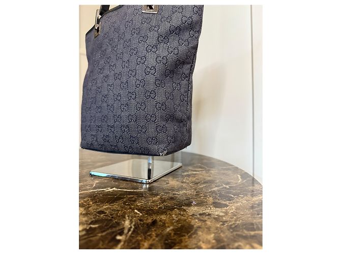 Borsa Tote Gucci Monogramma Nero e Grigio in Pelle - vista 7
