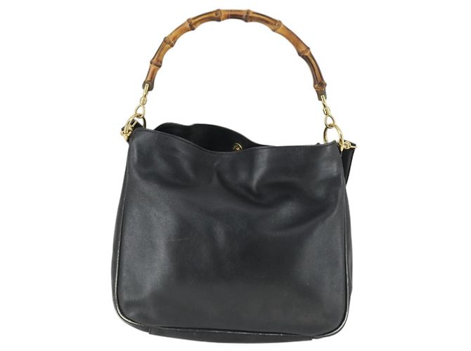 Borsa a mano in pelle Gucci Bamboo 2way Nera Oro 001 123 1638 Auth 169470 Nero D'oro - vista 2