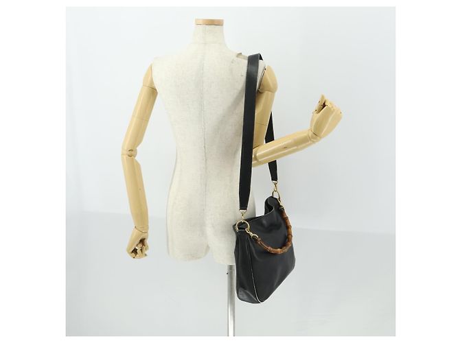 Borsa a mano in pelle Gucci Bamboo 2way Nera Oro 001 123 1638 Auth 169470 Nero D'oro - vista 23
