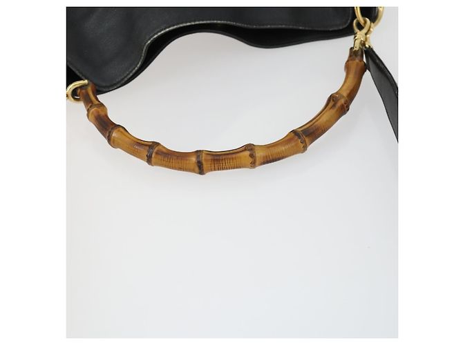 Borsa a mano in pelle Gucci Bamboo 2way Nera Oro 001 123 1638 Auth 169470 Nero D'oro - vista 8