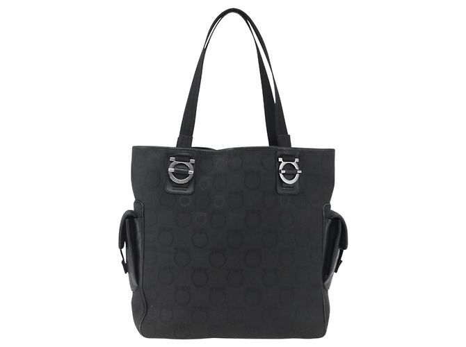 Salvatore Ferragamo Tote Bag aus schwarzem Canvas mit silberner Authentizität bs33236 - Ansicht 13