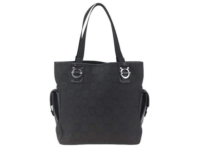 Salvatore Ferragamo Tote Bag aus schwarzem Canvas mit silberner Authentizität bs33236 - Ansicht 2