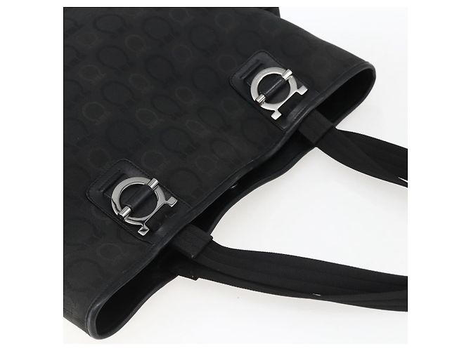 Salvatore Ferragamo Tote Bag aus schwarzem Canvas mit silberner Authentizität bs33236 - Ansicht 6