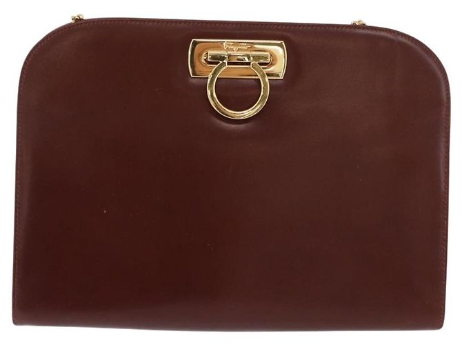 Borsa a spalla Gancini in pelle marrone e oro Auth BA10665 di Salvatore Ferragamo D'oro - vista 13