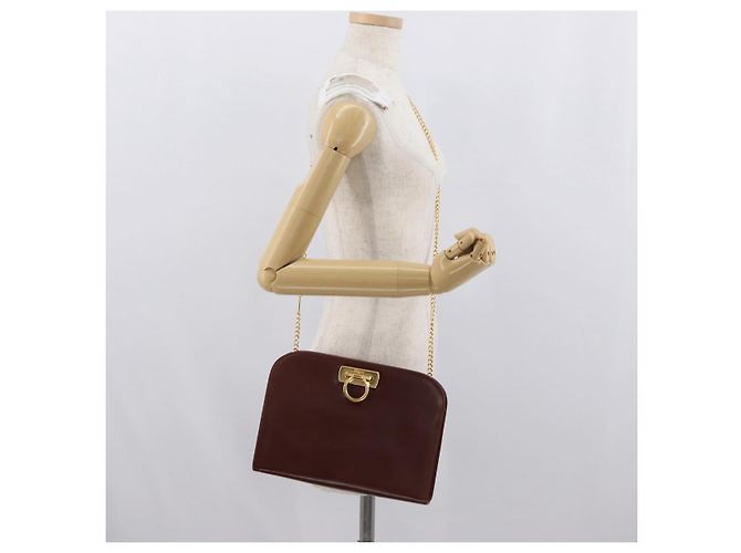 Borsa a spalla Gancini in pelle marrone e oro Auth BA10665 di Salvatore Ferragamo D'oro - vista 22