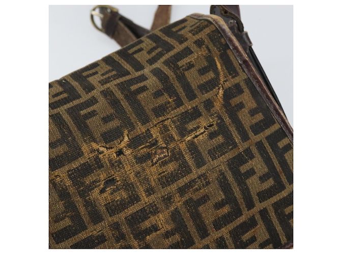 Sac à bandoulière en toile Zucca FENDI Noir Marron Auth ka2348 - vue 10