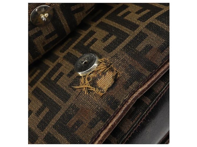 Sac à bandoulière en toile Zucca FENDI Noir Marron Auth ka2348 - vue 11