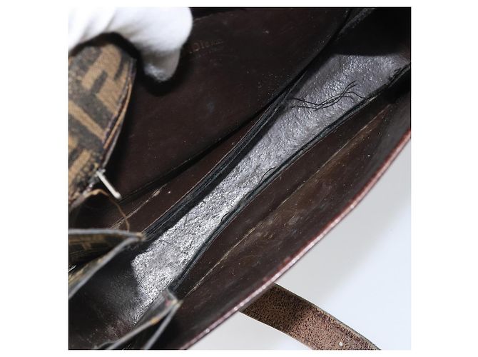 Sac à bandoulière en toile Zucca FENDI Noir Marron Auth ka2348 - vue 12
