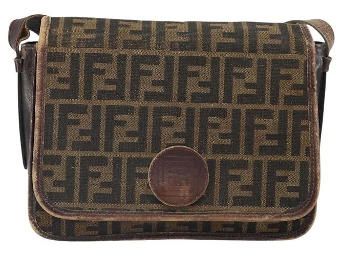 Sac à bandoulière en toile Zucca FENDI Noir Marron Auth ka2348 - vue 13